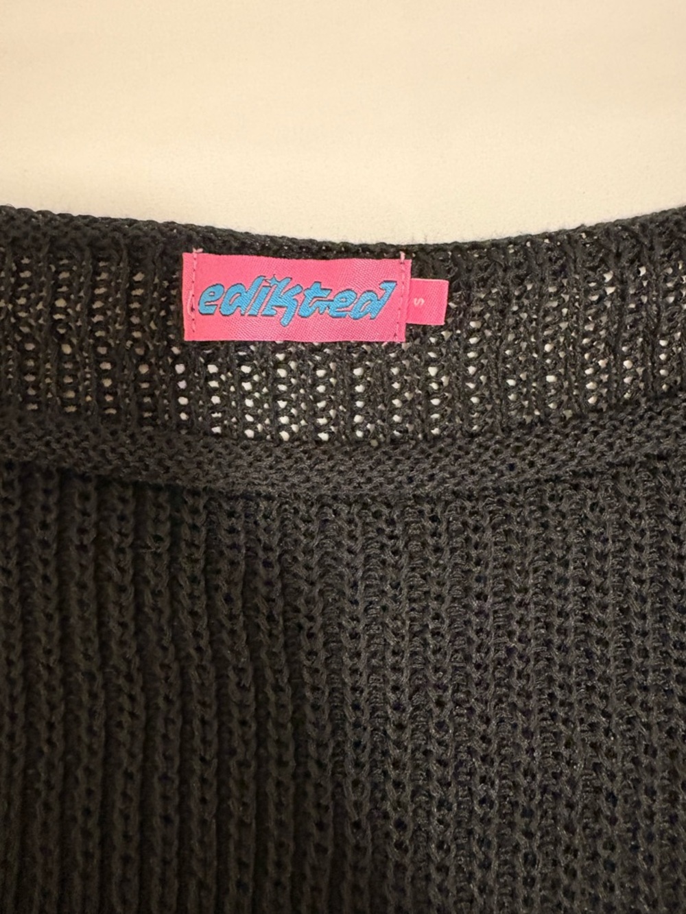 Edikted Black Off-the-Shoulder Cropped Knit Sweater See through - Picture 2 of 4